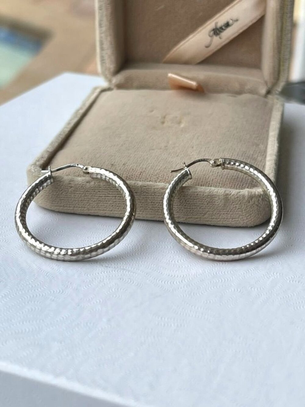 Sterling Silver Hammered Hoop Earrings 925 Textured Artisan Hoops